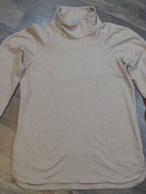 J. McLaughlin 'Marisa' Tan Herringbone Mock Neck Top Long Sleeve Sz Med